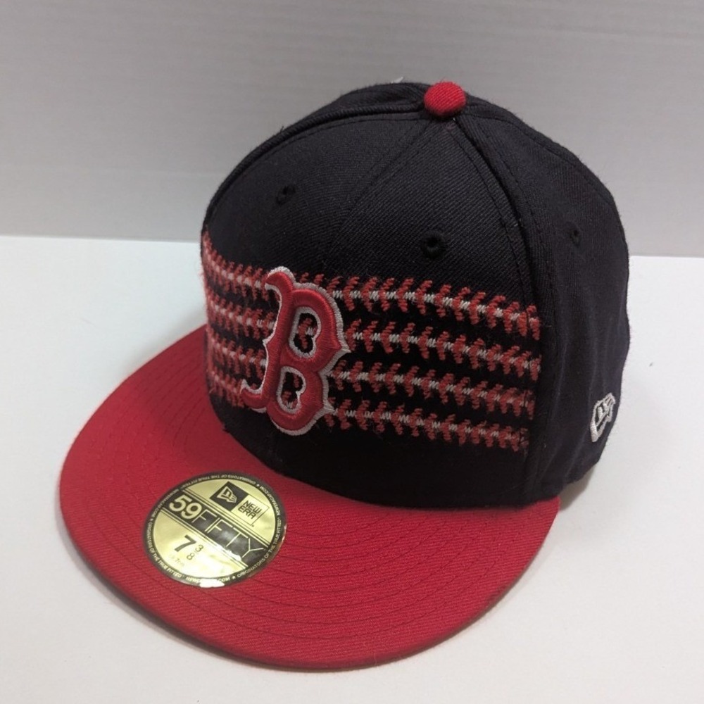 Boston Red Sox MLB New Era 59FIFTY Ball Stitch Cap Hat  Sz : 7 3/8 -‎ 100% Wool